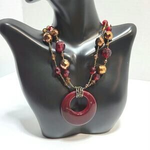 Red Cranberry Wine Cinnabar Statement Pendant Choker Necklace Lia Sophia